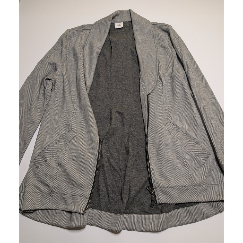 Cabi Pursuit Jacket 5300 Womens Medium Grey White Stripe Back Zip Lightweight‎